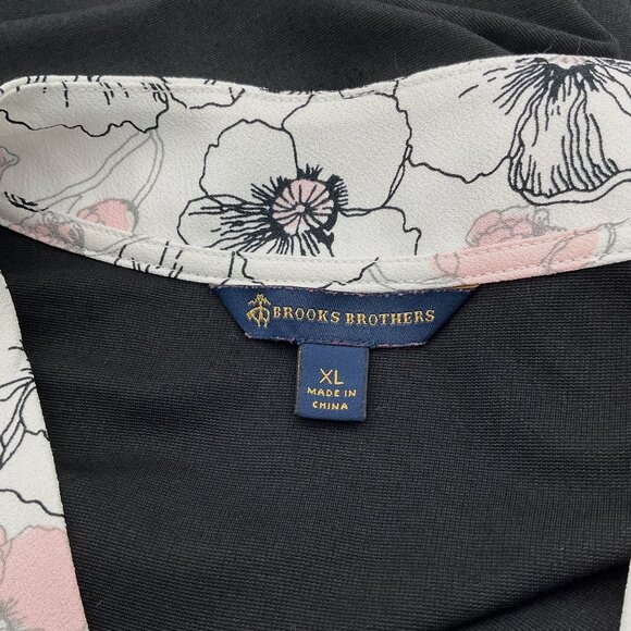 Brooks Brothers Sleeveless Black Tank with Floral Contrast Trim Tie Front XL - Picture 5 of 7